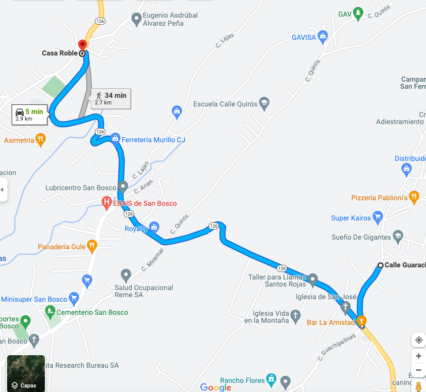 Route to Casa Roble.